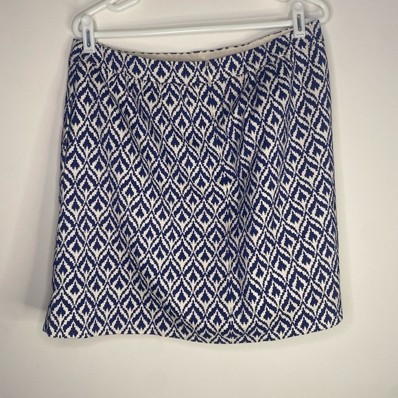 J Crew Ikat Blue and White Pleated Skirt With Pockets Size 10 Office Preppy - Picture 7 of 12